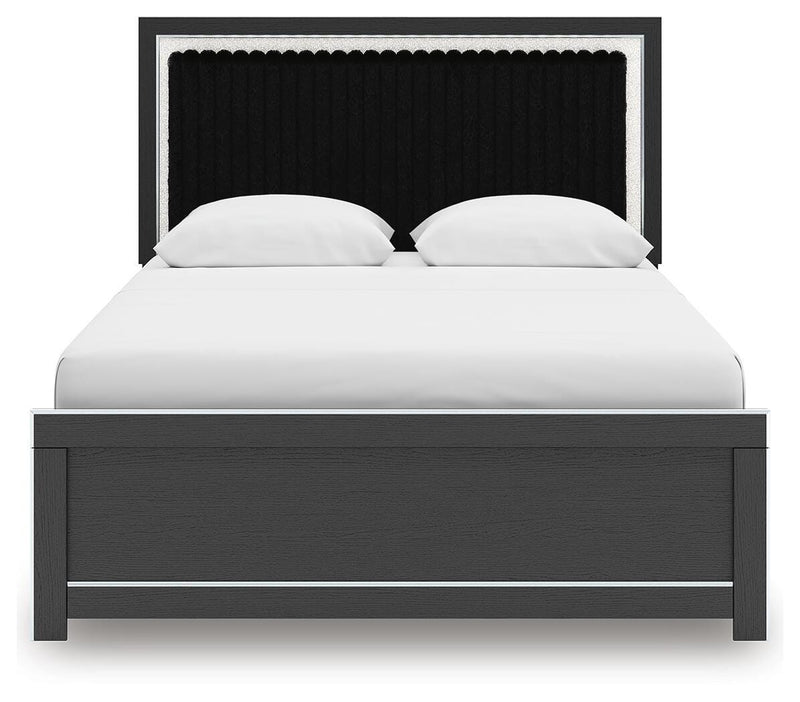 Zuraleus Queen Upholstered Panel Platform Bed, Dresser and Mirror