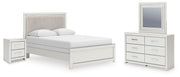 Zuraleus Queen Upholstered Panel Bed, Dresser, Mirror and Nightstand