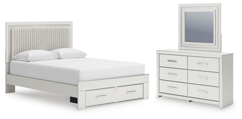 Zuraleus Queen Upholstered Panel Platform Storage Bed, Dresser and Mirror