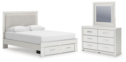Zuraleus Queen Upholstered Panel Platform Storage Bed, Dresser and Mirror