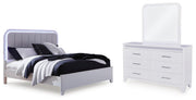 Jarlee Queen Upholstered Panel Bed, Dresser and Mirror