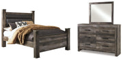 Wynnlow Queen Upholstered Poster Bed, Dresser and Mirror