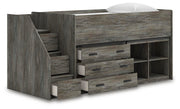 Frandern Twin Loft  Bed with Bookcase and Drawer Storage