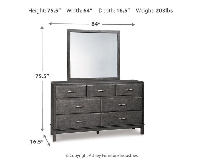 Caitbrook California King Storage Bed, Dresser, Mirror and Chest