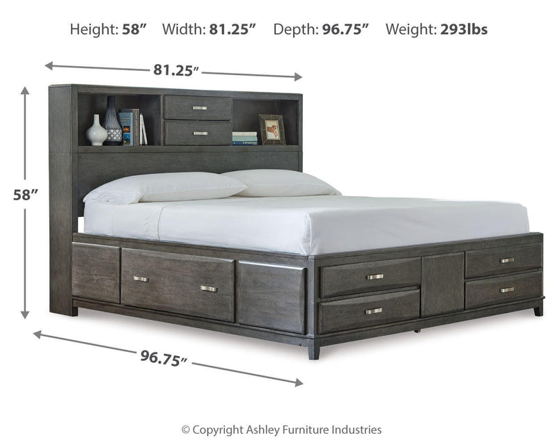Caitbrook California King Storage Bed, Dresser, Mirror and Chest