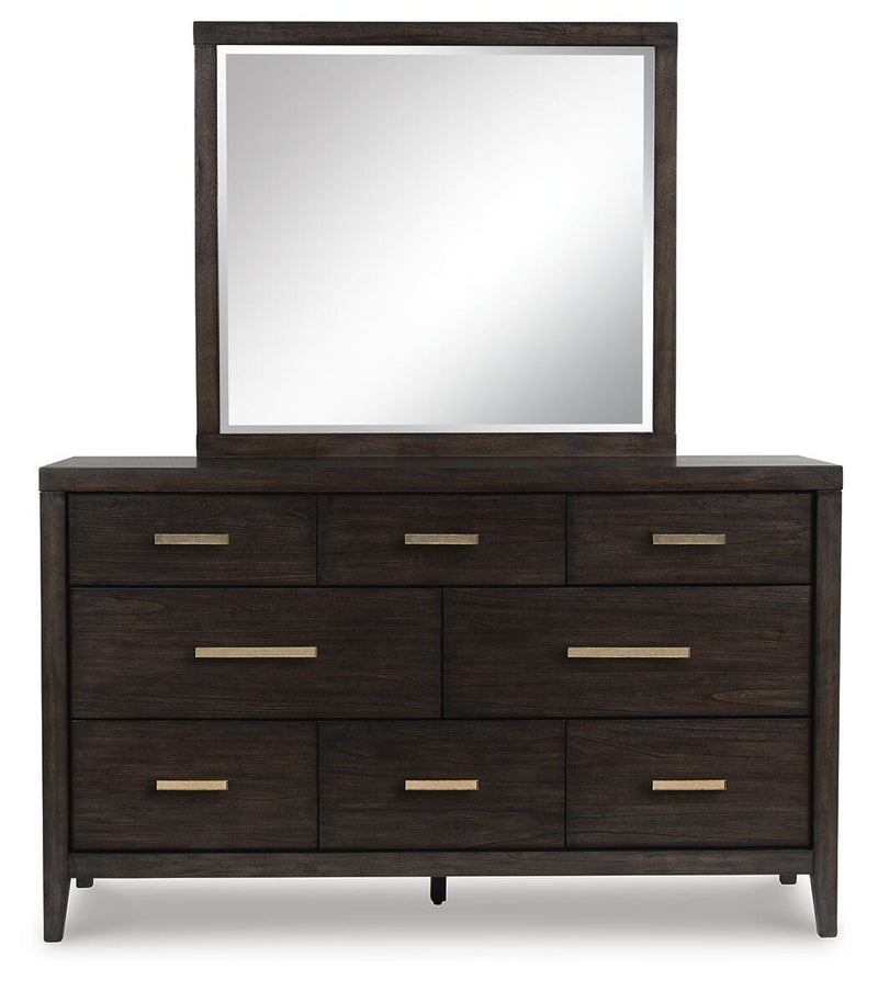 Westonfort Queen Upholstered Panel Bed, Dresser and Mirror