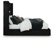 Tayleena Queen Upholstered Bed with Fireplace and Wireless Audio