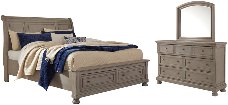 Lettner Queen Sleigh Storage Bed, Dresser and Mirror