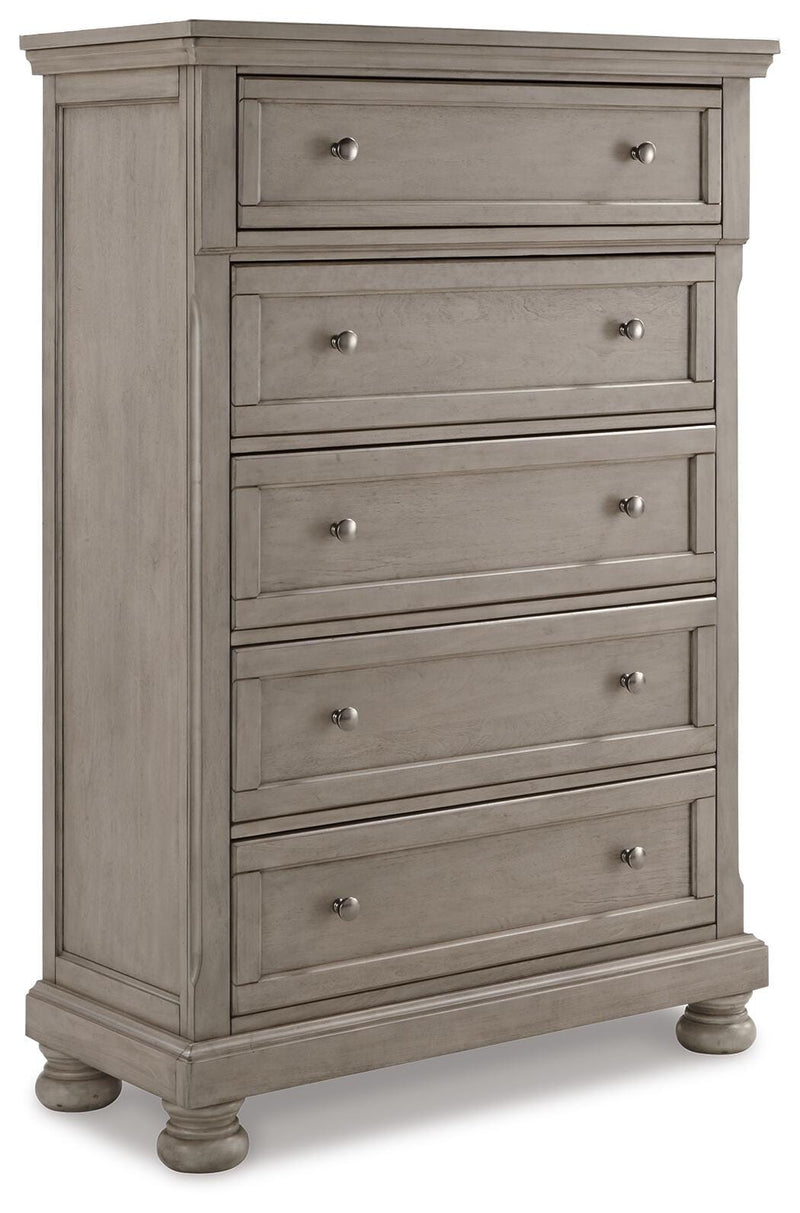 Lettner King Panel Bed, Dresser, Mirror, Chest and 2 Nightstands