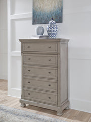 Lettner King Panel Bed, Dresser, Mirror, Chest and 2 Nightstands