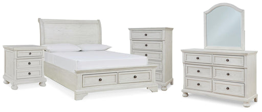 Robbinsdale Full Storage Sleigh Bed, Dresser, Mirror, Chest and Nightstand