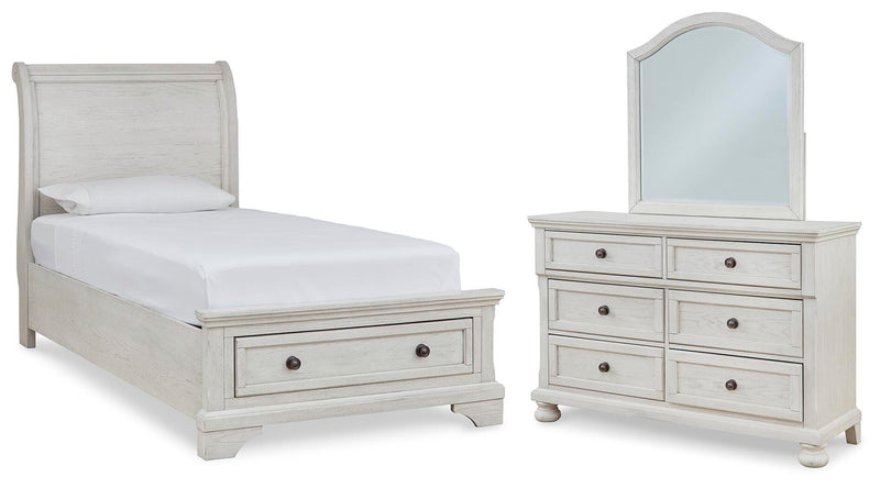 Robbinsdale Twin Sleigh Storage Bed, Dresser and Mirror