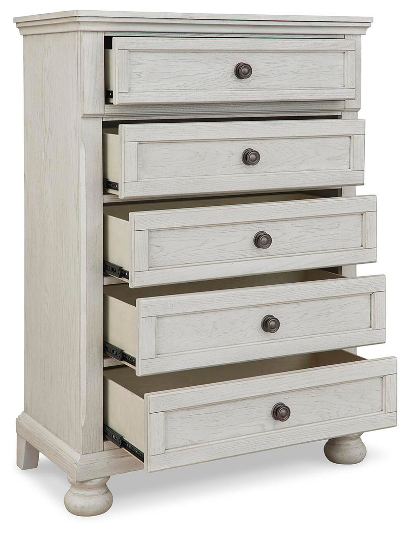 Robbinsdale Full Sleigh Storage Bed, Chest and Nightstand