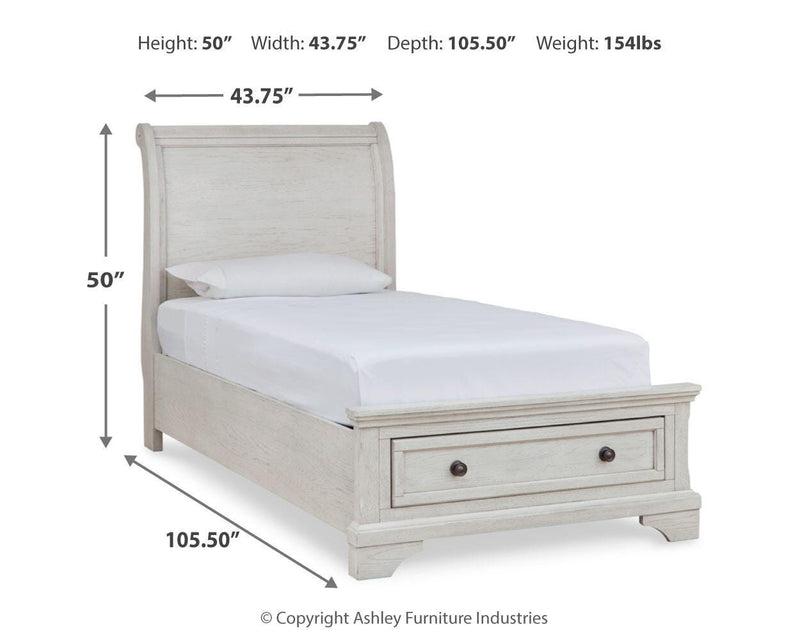 Robbinsdale Twin Sleigh Storage Bed, Dresser and Mirror