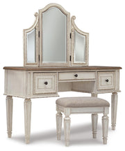 Realyn Queen Panel Bed, Dresser, Mirror and Vanity