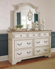 Realyn King Upholstered Panel Bed, Dresser and Mirror