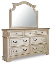 Realyn King Upholstered Panel Bed, Dresser and Mirror