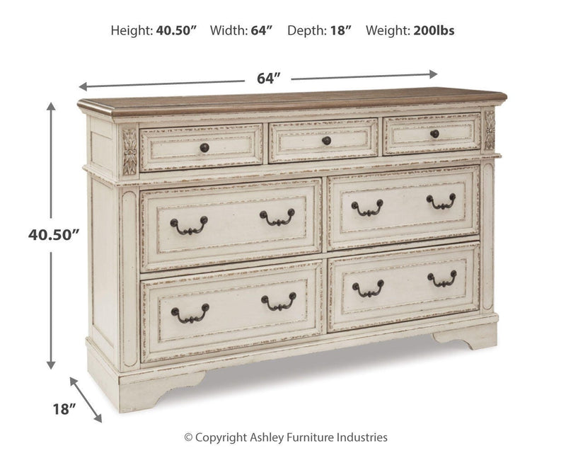 Realyn Queen Upholstered Panel Bed, Dresser and Nightstand