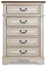 Realyn Full Upholstered Panel Bed, Dresser, Mirror, Chest and Nightstand