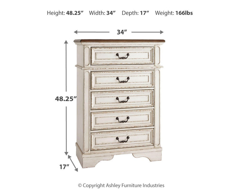Realyn Twin Upholstered Panel Bed, Chest, Vanity and Nightstand