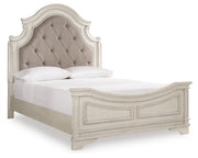 Realyn Queen Upholstered Panel Bed, Dresser and Nightstand
