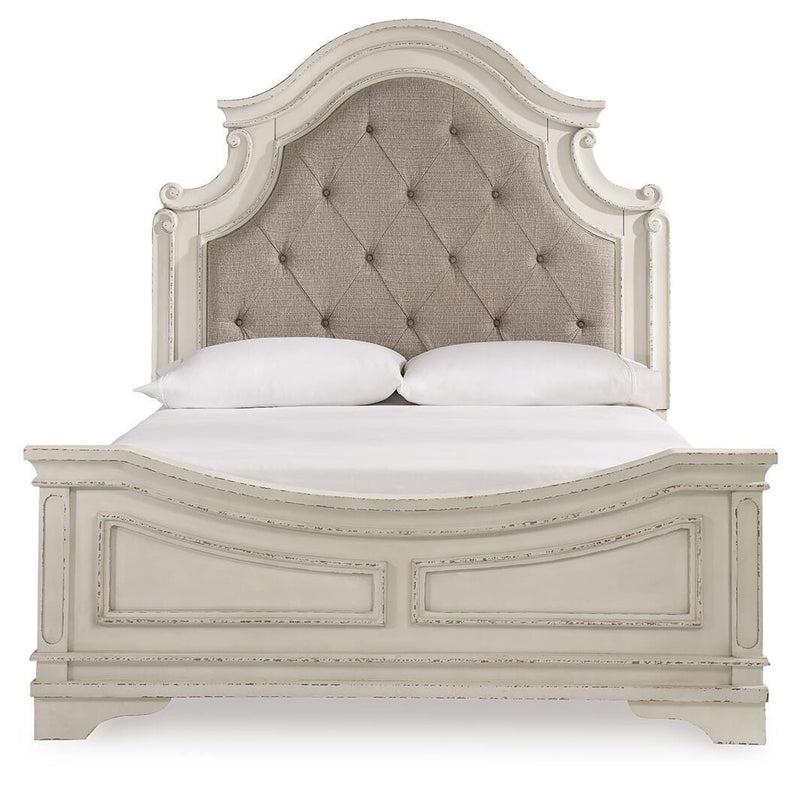 Realyn Queen Upholstered Panel Bed and Chest
