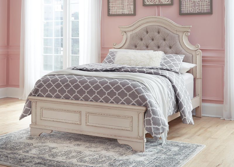 Realyn Full Upholstered Panel Bed and Dresser