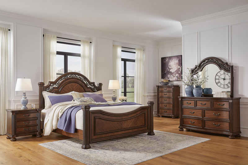 Lavinton King Poster Bed, Dresser, Mirror, Chest and 2 Nightstands