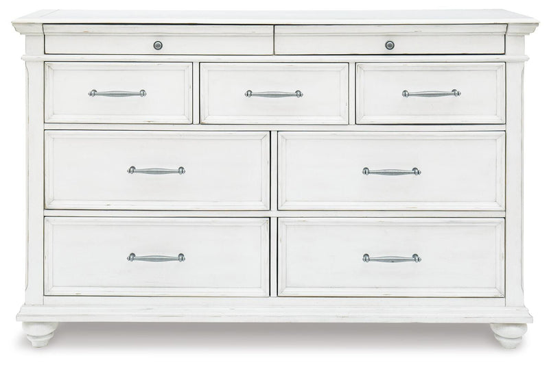 Kanwyn Queen Upholstered Panel Bed, Dresser, and Nightstand