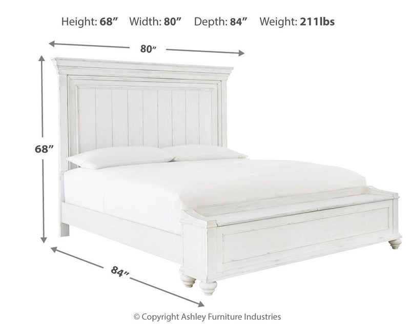 Kanwyn King Panel Bed with Storage, Dresser and Mirror