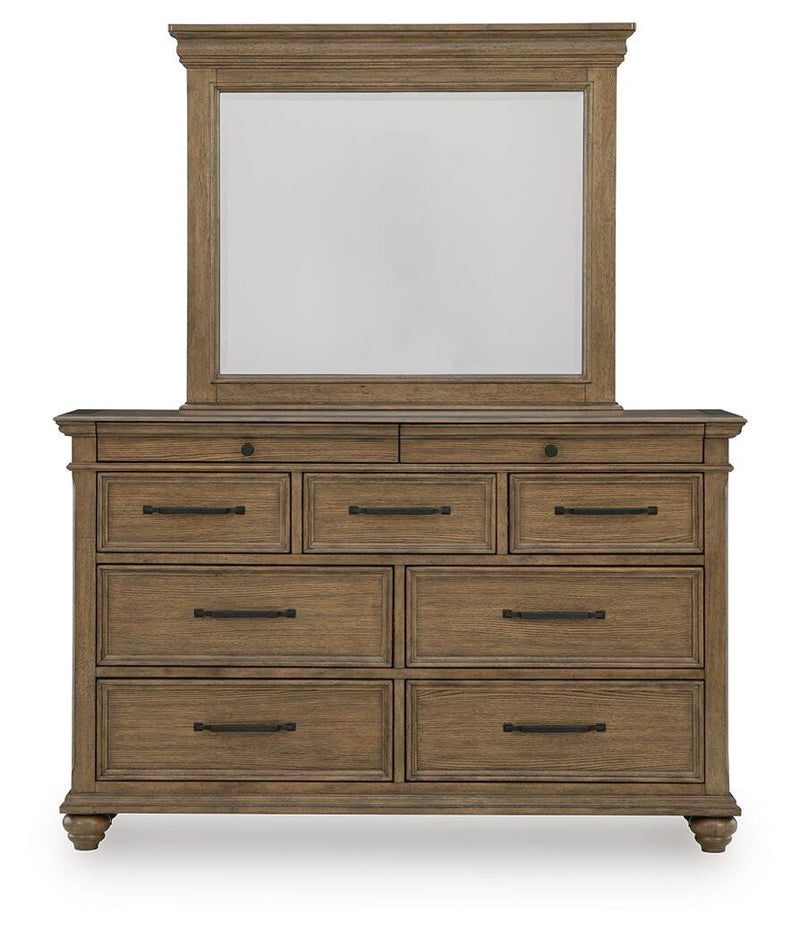 Karallin Queen Panel Storage Bed, Dresser and Mirror