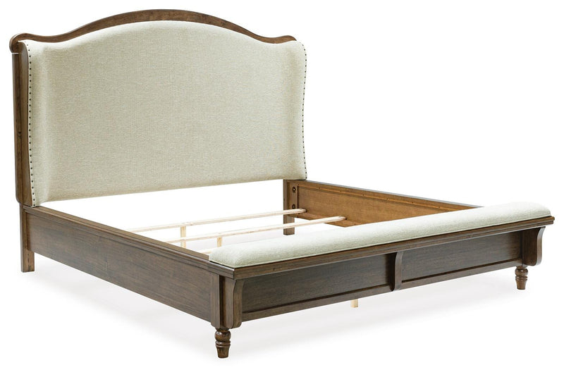 Sturlayne King Upholstered Panel Bed, Dresser and 2 Nightstands