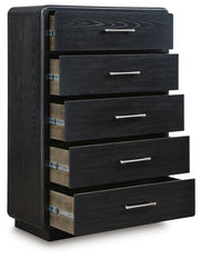 Rowanbeck King Panel Bed, Dresser, Mirror, Chest and Nightstand