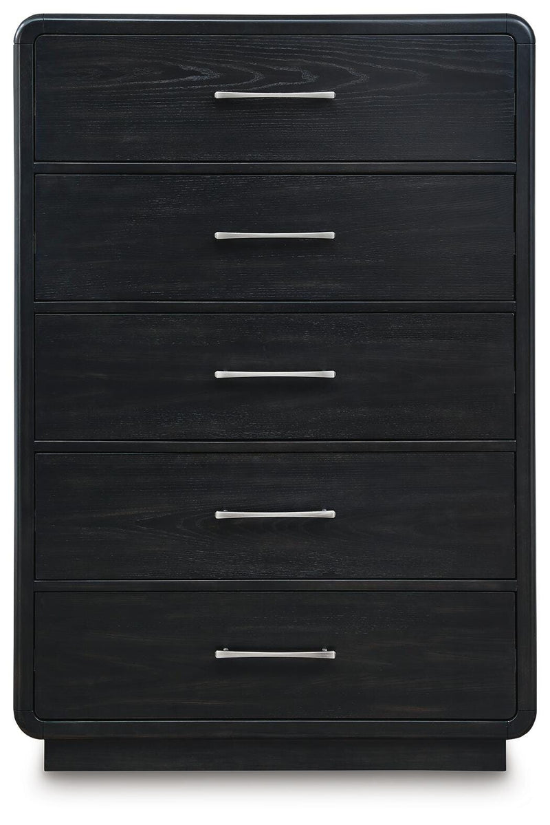Rowanbeck King Panel Bed, Dresser, Mirror, Chest and Nightstand