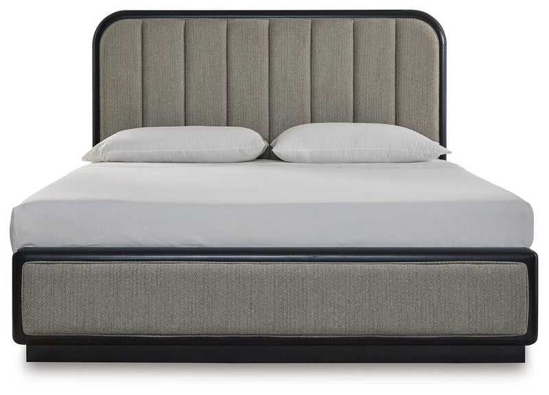Rowanbeck King Panel Bed, Dresser, Mirror, Chest and Nightstand
