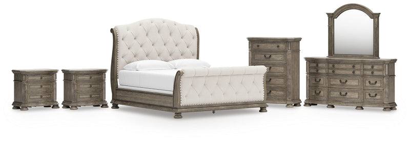 Ardenfield King Upholstered Sleigh Bed, Dresser, Mirror, Chest and 2 Nightstands