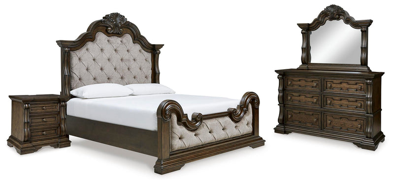 Maylee California King Panel Bed, Dresser, Mirror and Nightstand