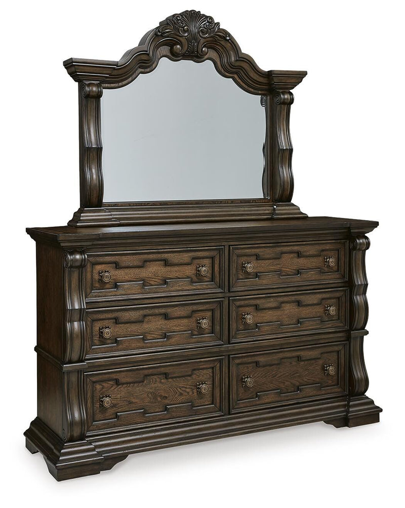 Maylee California King Upholstered Bed, Dresser and Mirror