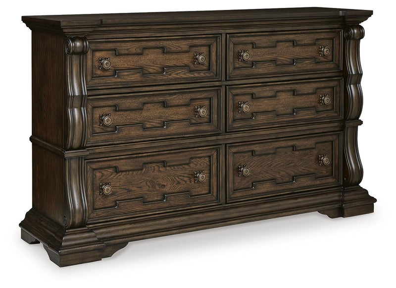 Maylee Queen Upholstered Panel Bed, Dresser and 2 Nightstands