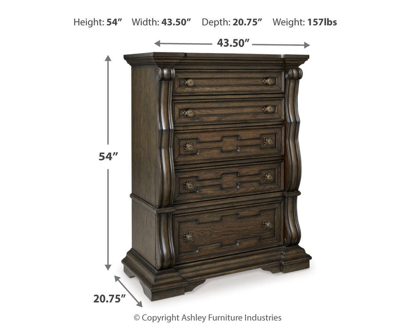 Maylee King Upholstered Panel Bed, Chest and 2 Nightstands