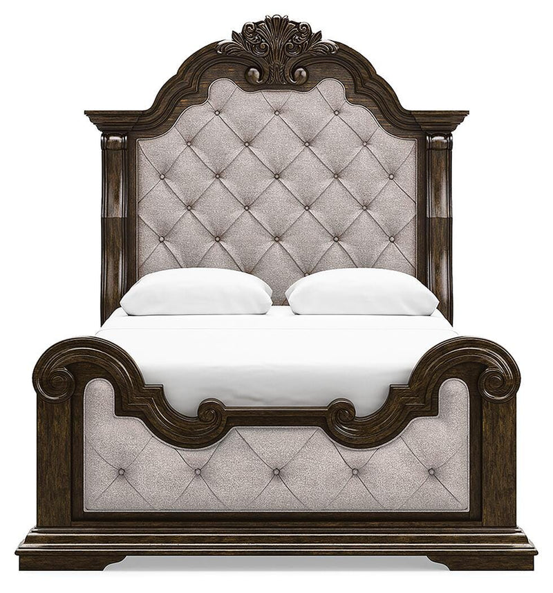 Maylee Queen Upholstered Panel Bed, Dresser and 2 Nightstands