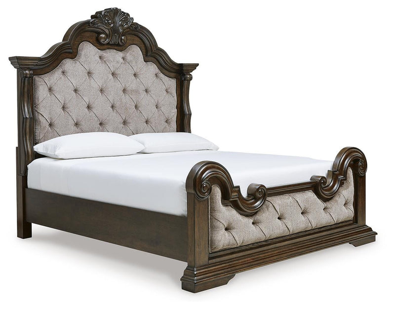 Maylee California King Upholstered Bed, Dresser and Mirror
