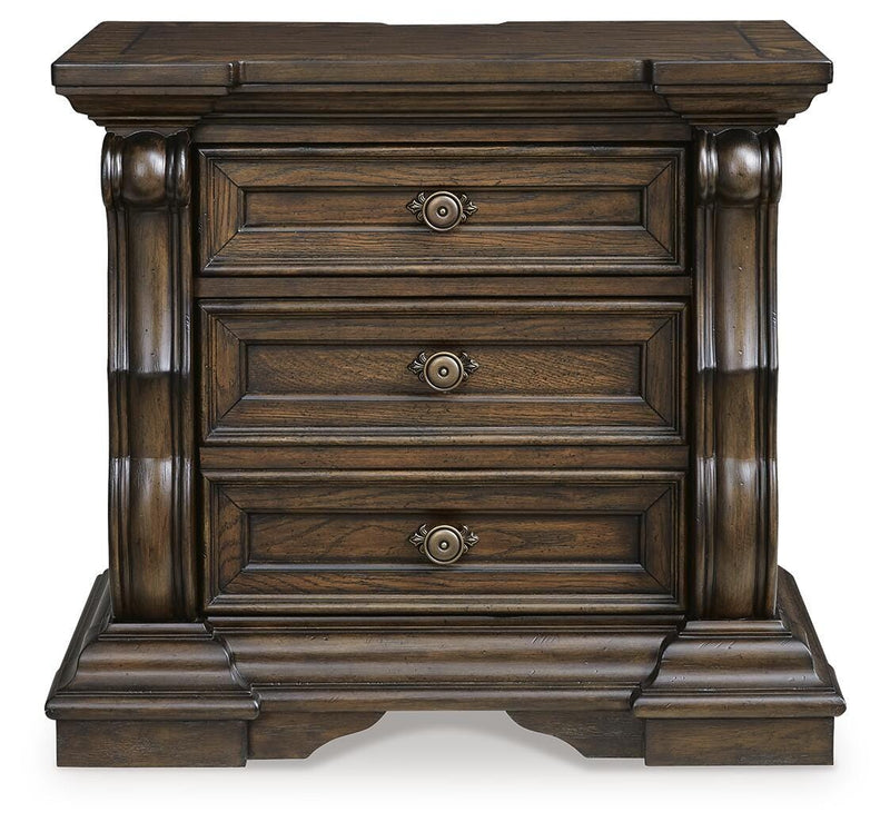 Maylee Queen Upholstered Panel Bed, Dresser, Mirror and Nightstand