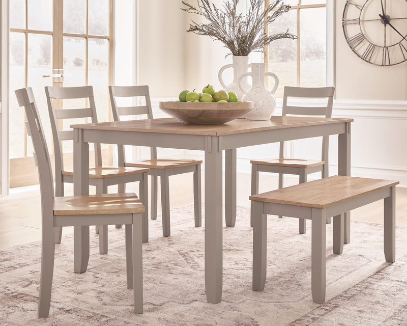 Harperfeld Dining Table and 4 Chairs and Bench (Set of 6)