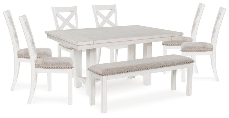 Robbinsdale Dining Table, 6 Chairs and Bench