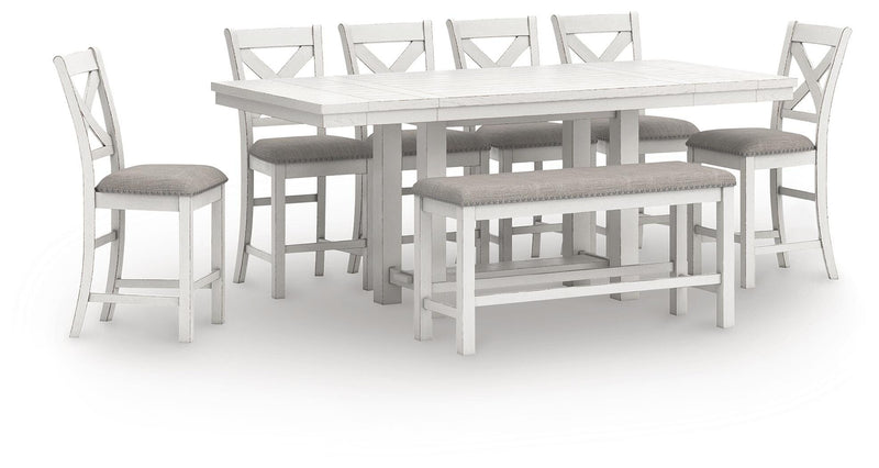 Robbinsdale Counter Height Extension Dining Table, 6 Barstools and Bench