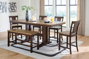Rylandeen Counter Height Extension Dining Table 4 Barstools and Bench