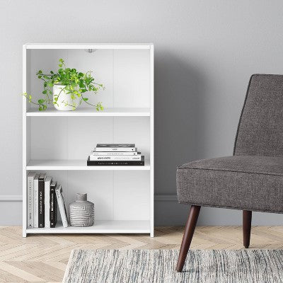 3-Shelf Bookcase White - Room Essentials: Modern Style, Open Shelving, Wood Composite