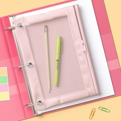 Single Zip Mesh Binder Pencil Pouch Pin Light Pink - up&up