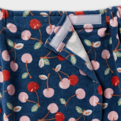 Bath Body Wrap Cherries Navy - Room Essentials Cotton Velour Shower Wrap, Hook & Loop Closure